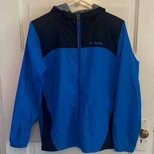 Columbia Boys Glennraker Rain Jacket Size Large 2 Tone Blue Excellent Condition
